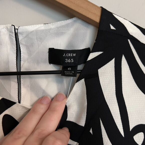 J.Crew Satin Graphic Black and White (Painter Print) Short Sleeve Blouse - Picture 2 of 6
